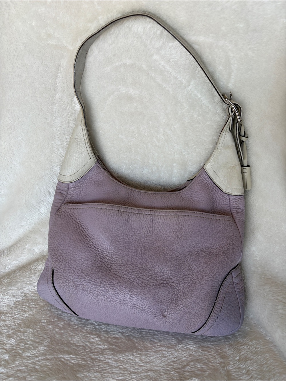 Coach Pebbled Leather Hobo Shoulder Bag  | Lilac/Cream Trim